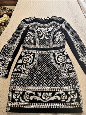 bebe Embellished Mini Dress in Black & Silver Like New